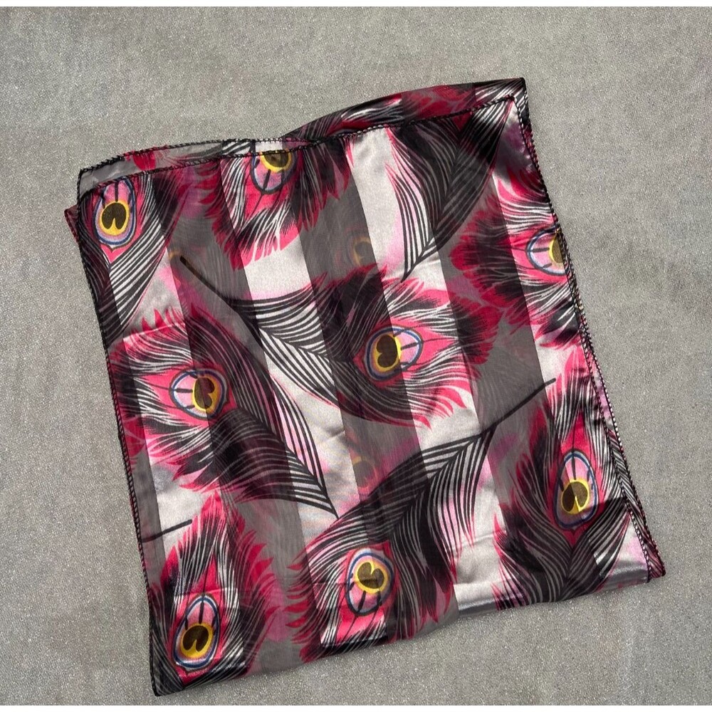 Vintage Y2K Peacock Feather Print Scarf Retro 2000s Boho Artsy Indie Sleaze Chic